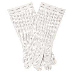 Vintage 1960s Off-White Space Age Style Cut Out Detailing Perforated Leather Gloves
