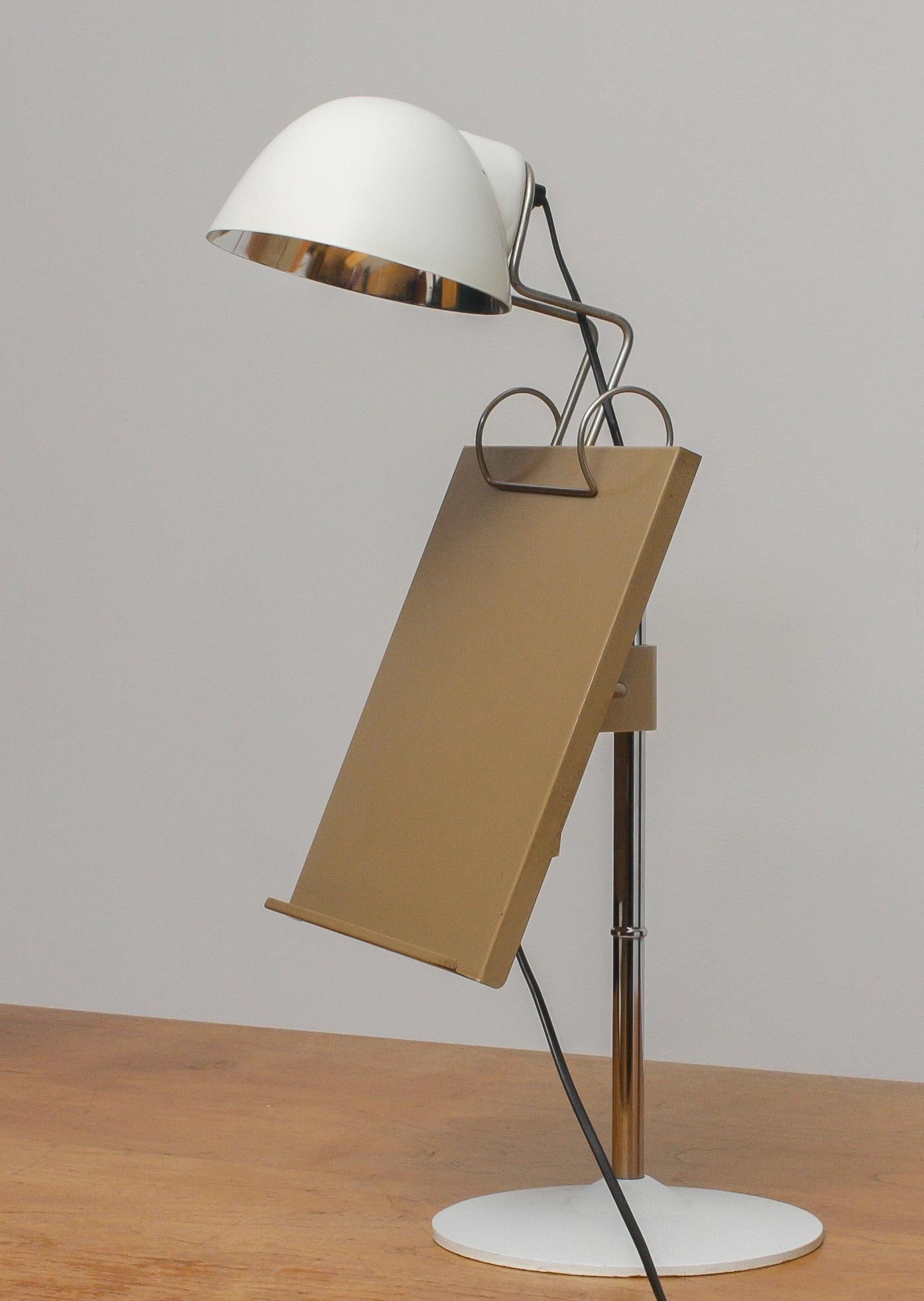 Mid-Century Modern 1960s White Table Lamp with Tablet or Book Stand by Falkenberg Belysning, Sweden