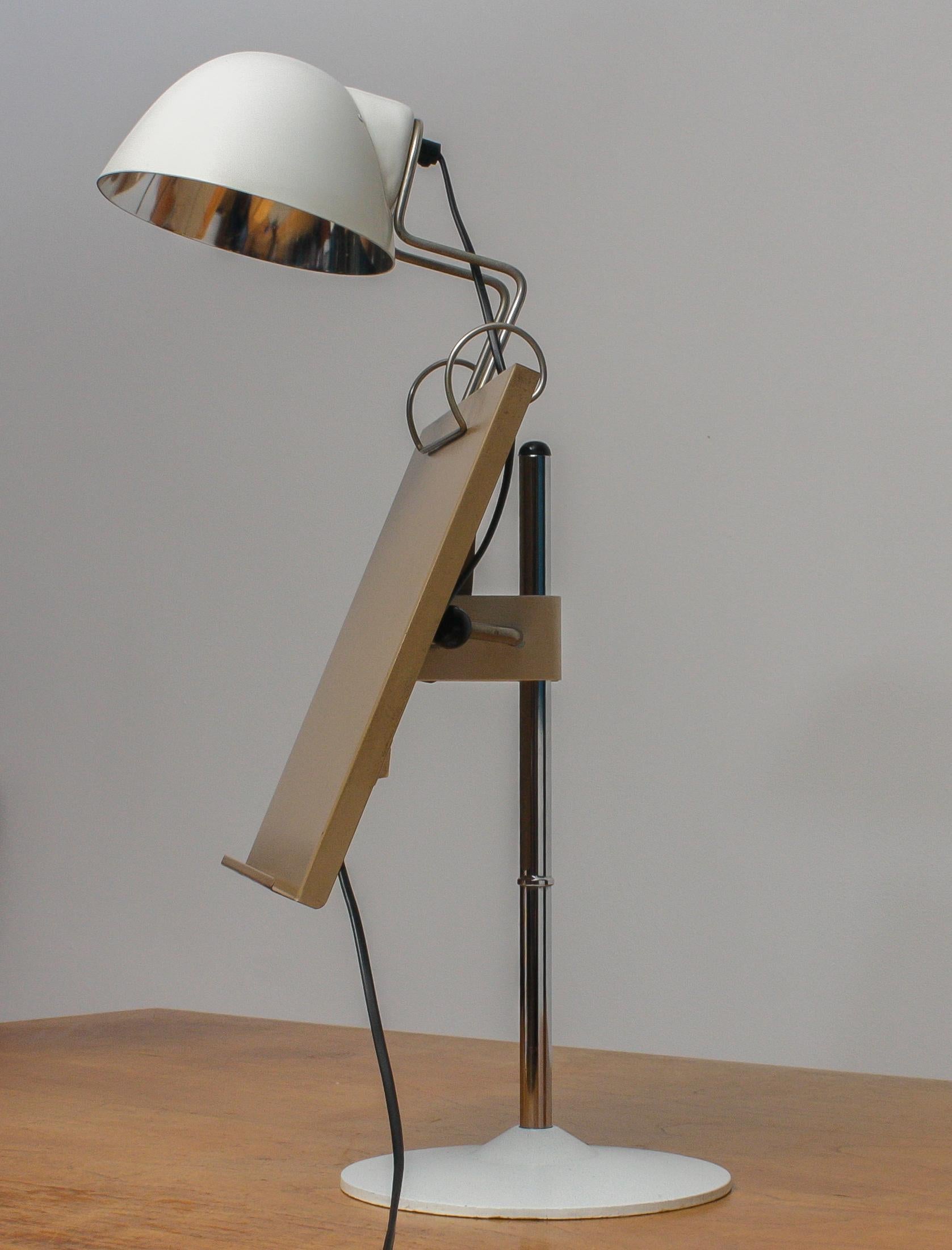 1960s White Table Lamp with Tablet or Book Stand by Falkenberg Belysning, Sweden In Good Condition In Silvolde, Gelderland
