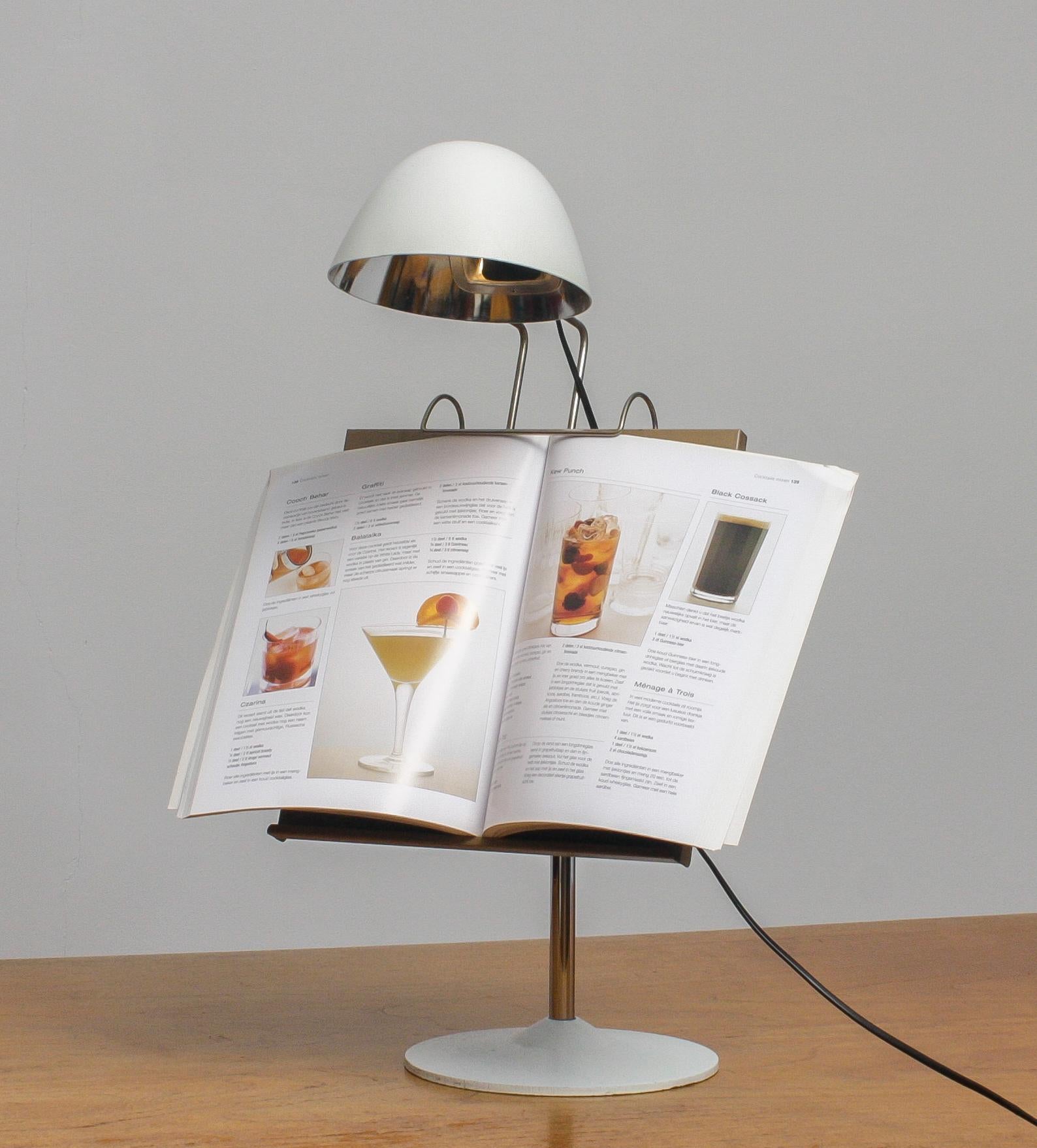 Mid-20th Century 1960s White Table Lamp with Tablet or Book Stand by Falkenberg Belysning, Sweden