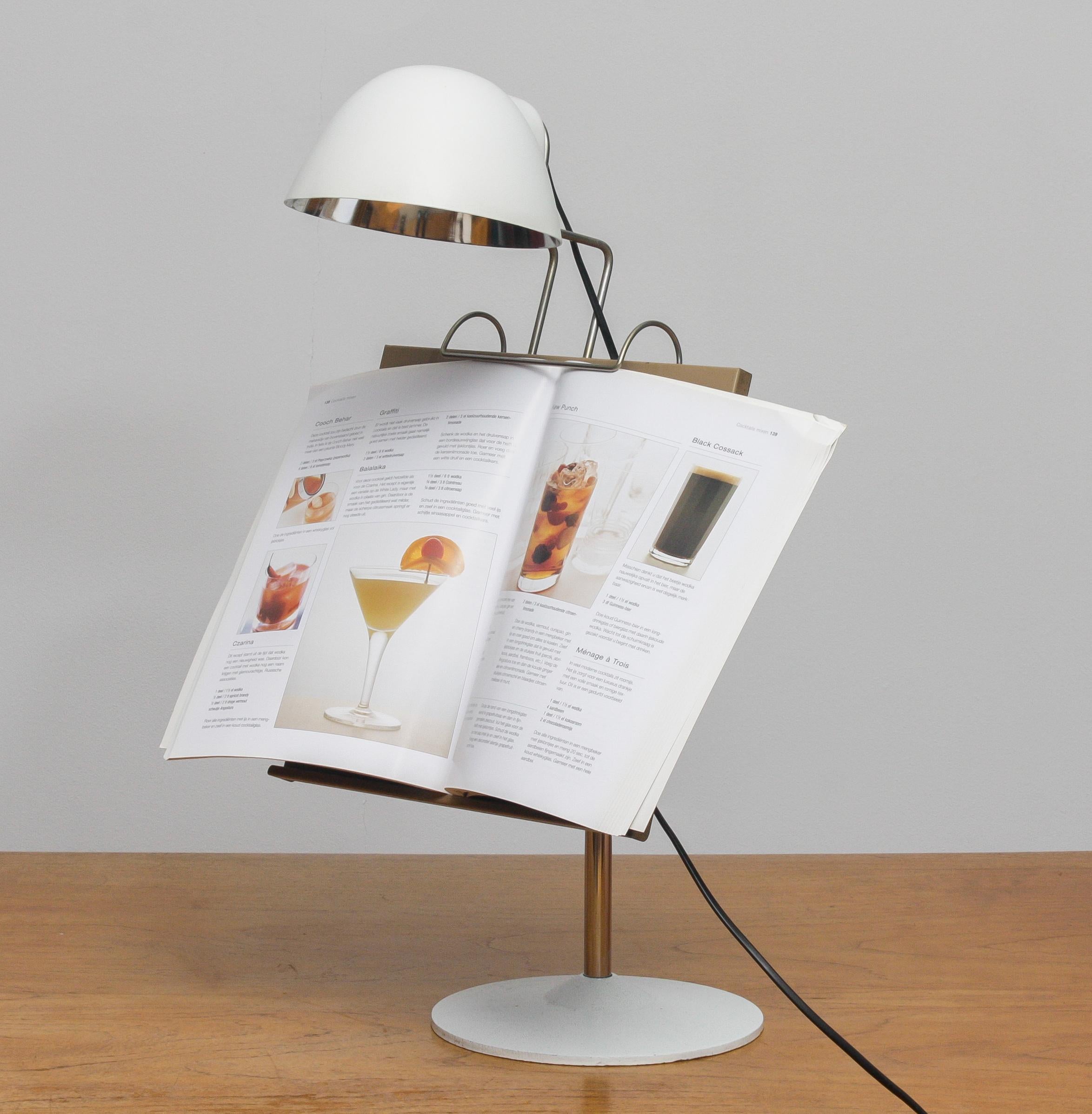 Metal 1960s White Table Lamp with Tablet or Book Stand by Falkenberg Belysning, Sweden
