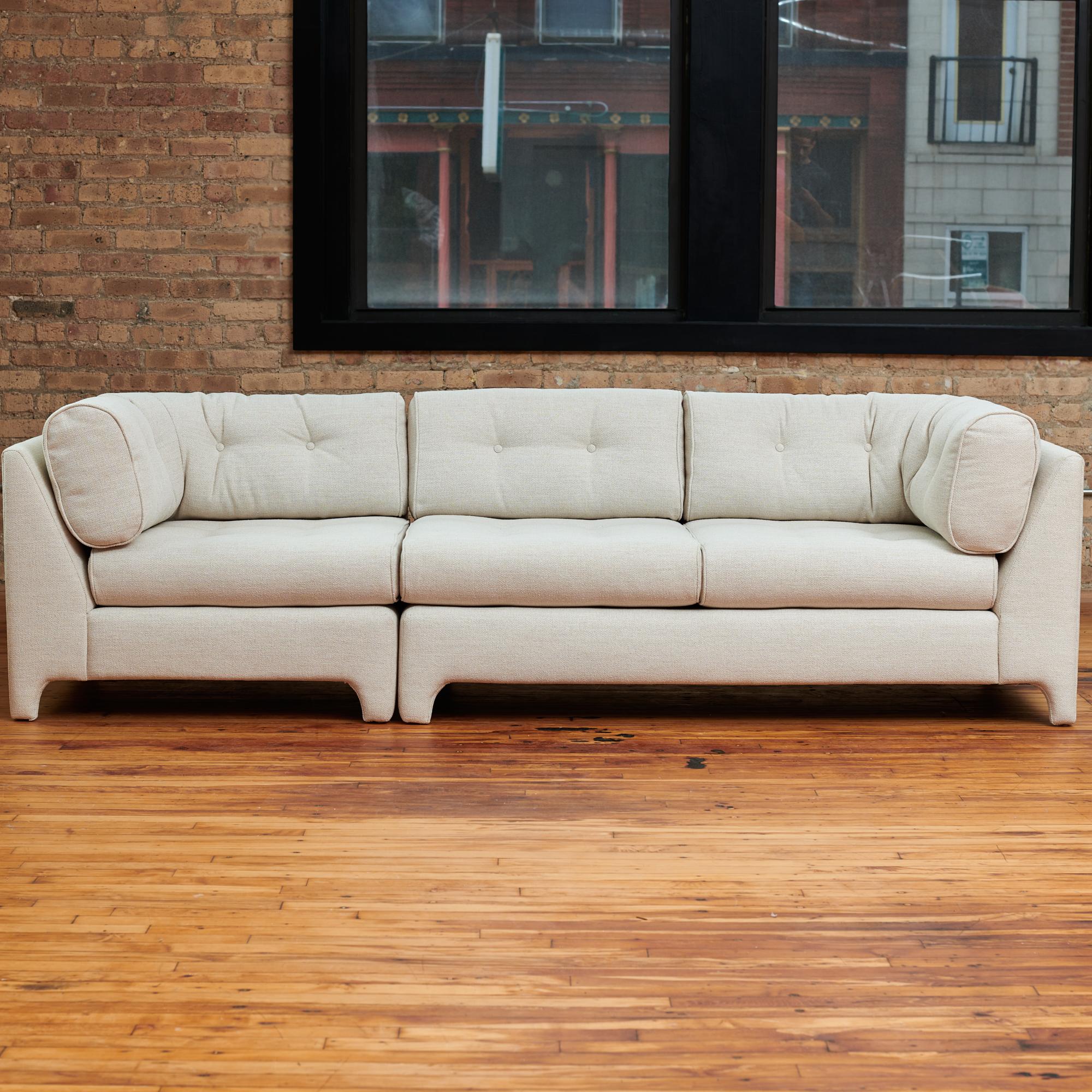 American 1960s White Two Part Midcentury Sectional Sofa