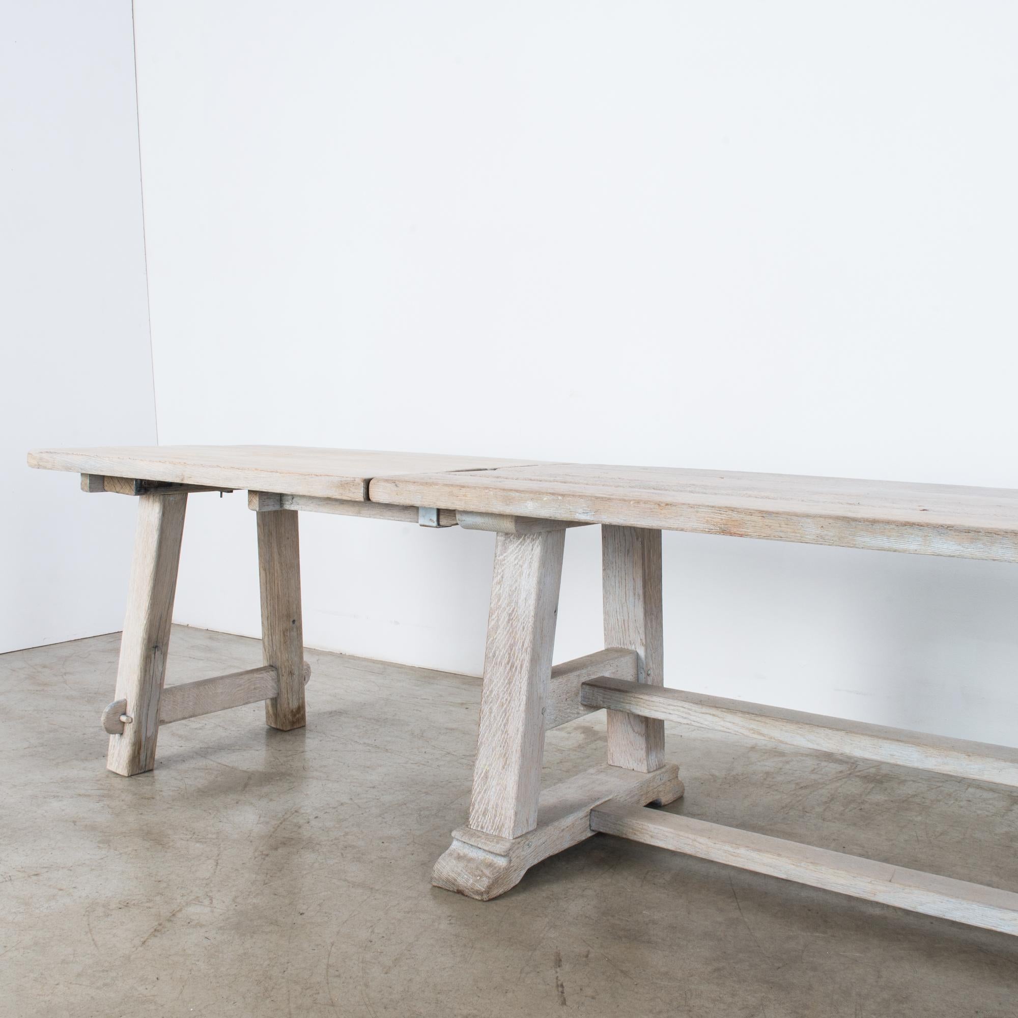 1960s White-washed Belgian Oak Extendable Dining Table 7