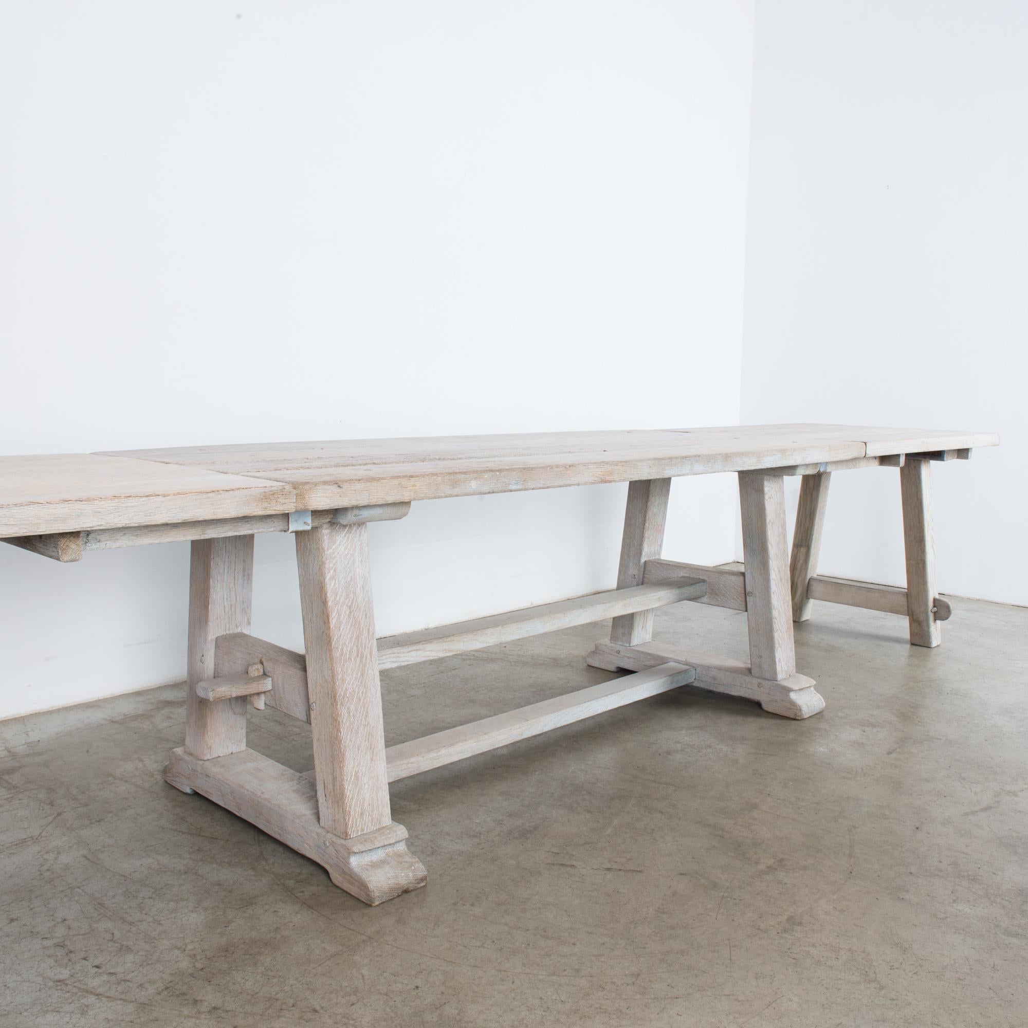 1960s White-washed Belgian Oak Extendable Dining Table 8