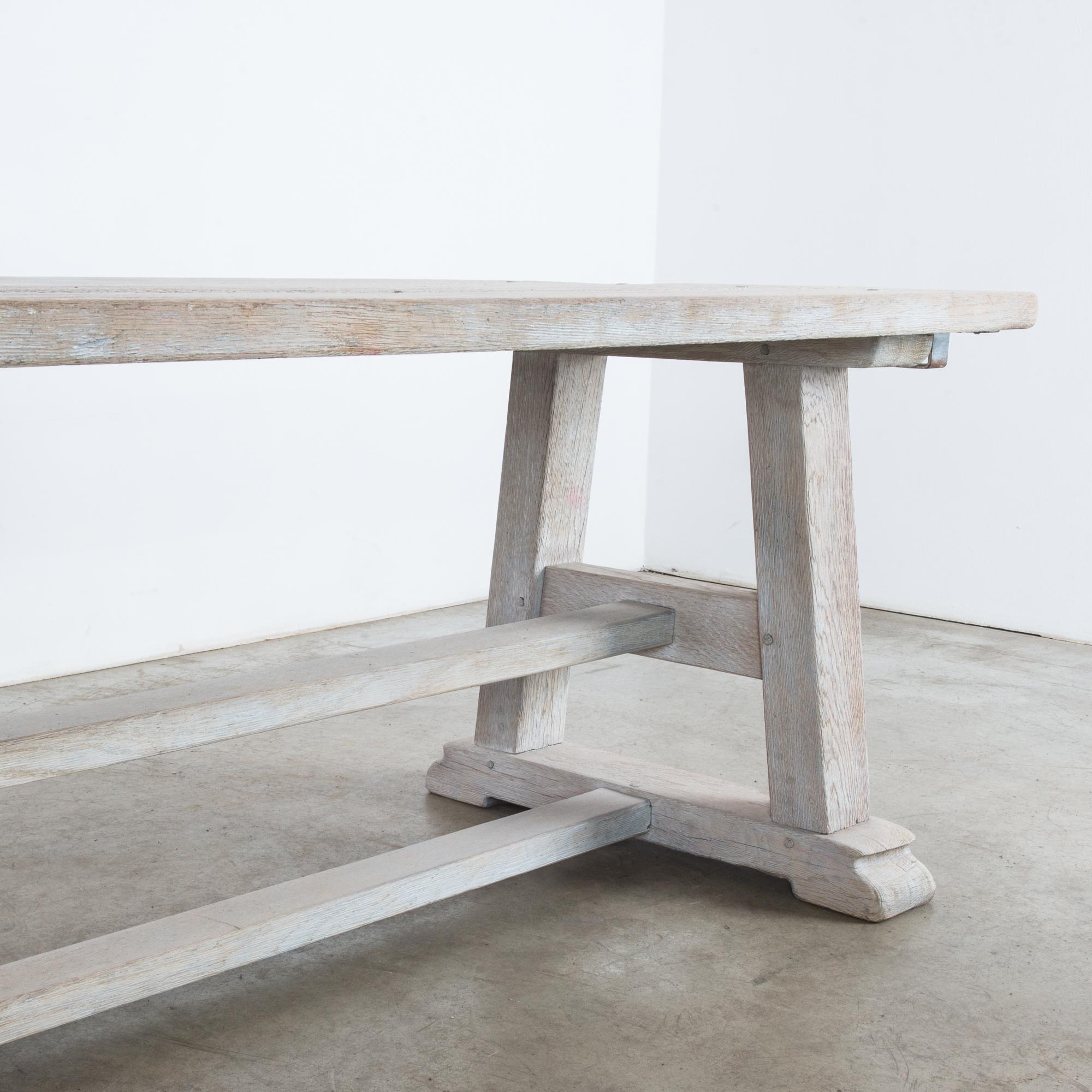 Mid-20th Century 1960s White-washed Belgian Oak Extendable Dining Table