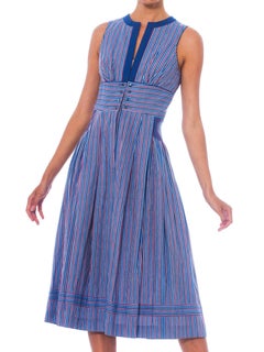 1950S Blue Striped Cotton Fit & Flare Rockabilly Dress