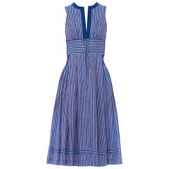 1950S Blue Striped Cotton Fit & Flare Rockabilly Dress