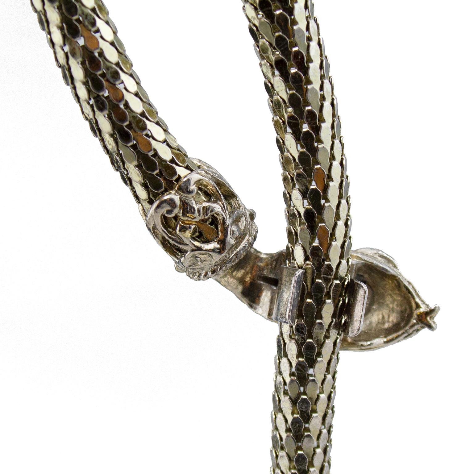 1960s Whiting and Davis Silver Metal Mesh Snake Coil Necklace  In Good Condition In Toronto, Ontario