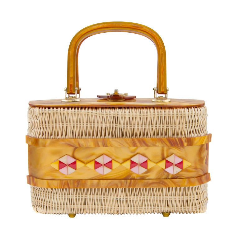 1960s Wicker and Lucite Basket Bag at 1stDibs