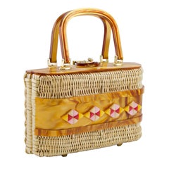 Vintage 1960s Wicker and Lucite Basket Bag 