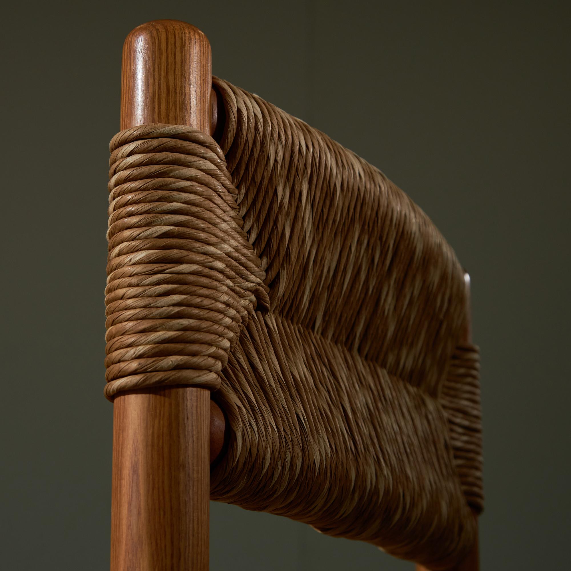 Set di sedie in legno e vimini anni '60 in vendita 7