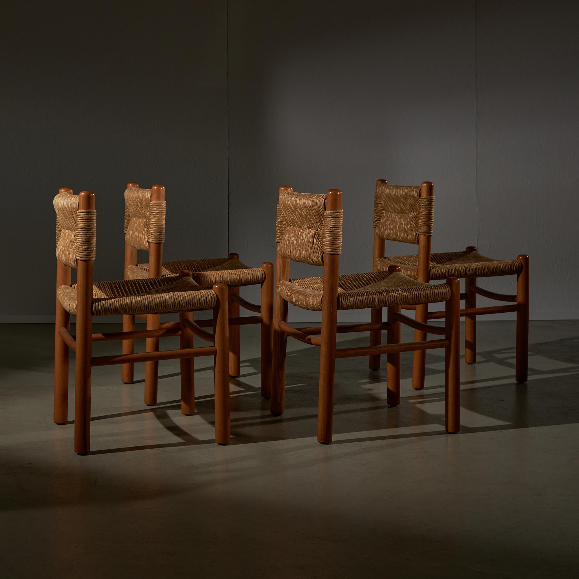 Metà XX secolo Set di sedie in legno e vimini anni '60 in vendita