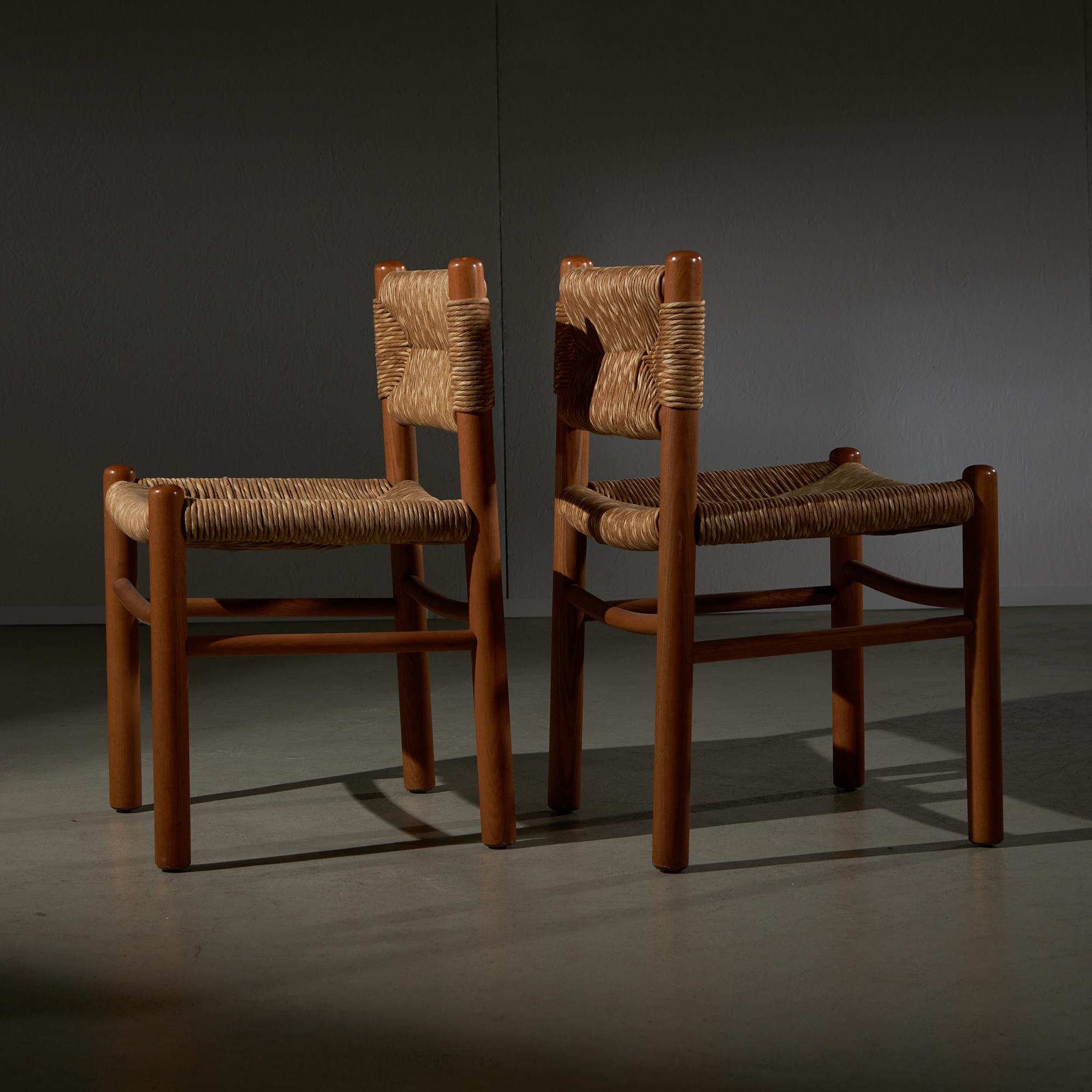 Vimini Set di sedie in legno e vimini anni '60 in vendita