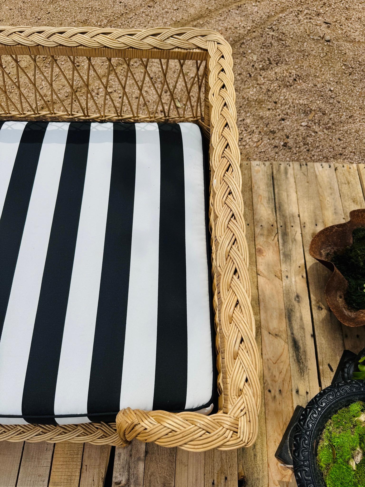 1960's Wicker Rattan Daybed with New Upholstery 4