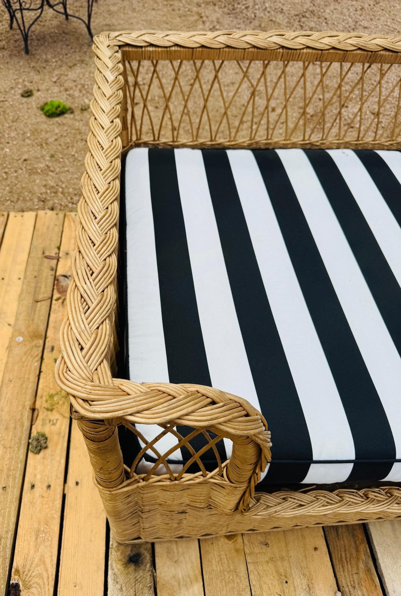 1960's Wicker Rattan Daybed with New Upholstery 6