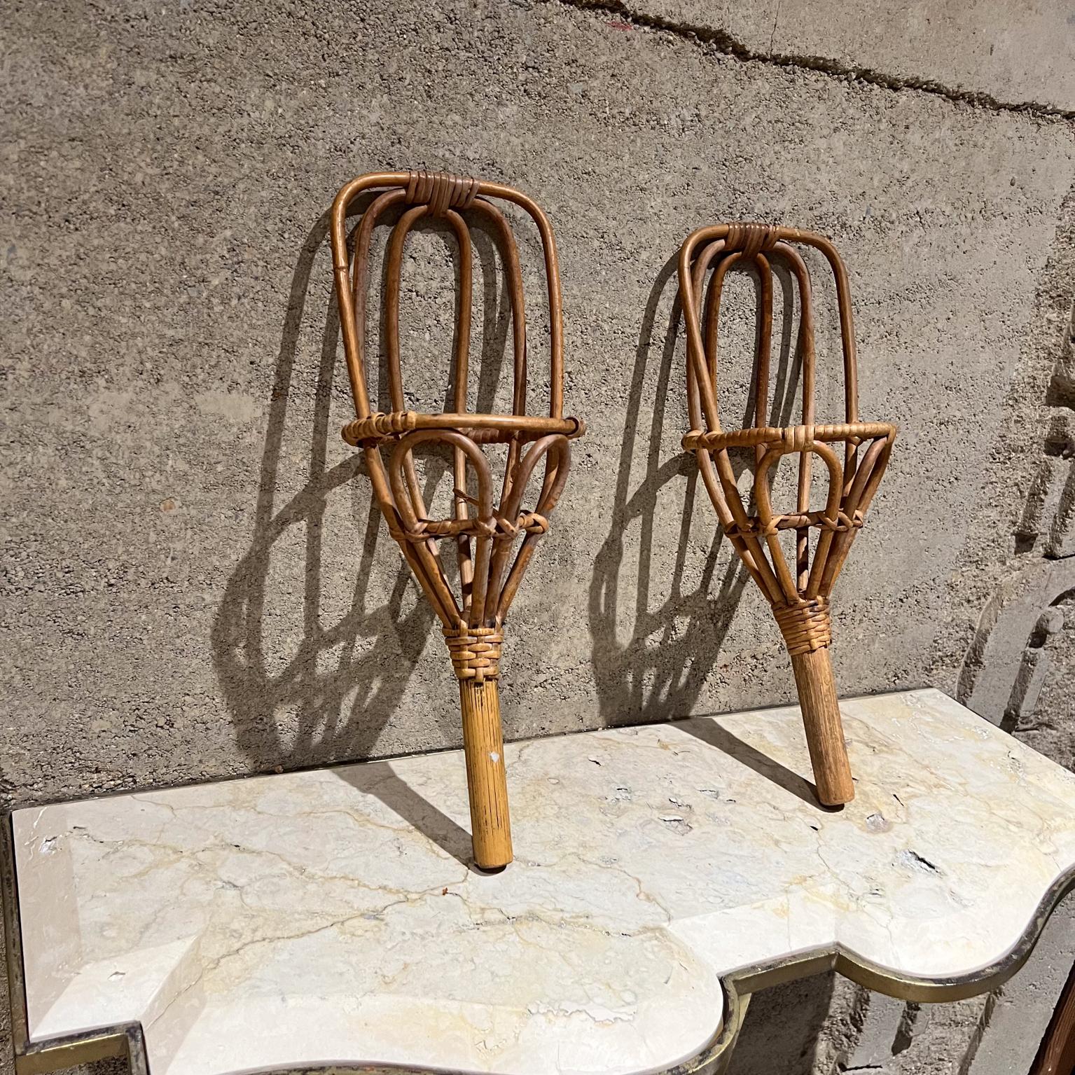 Mid-Century Modern 1960s Wicker Rattan Scoop Jai Alai Ball Toss Racquet Pair