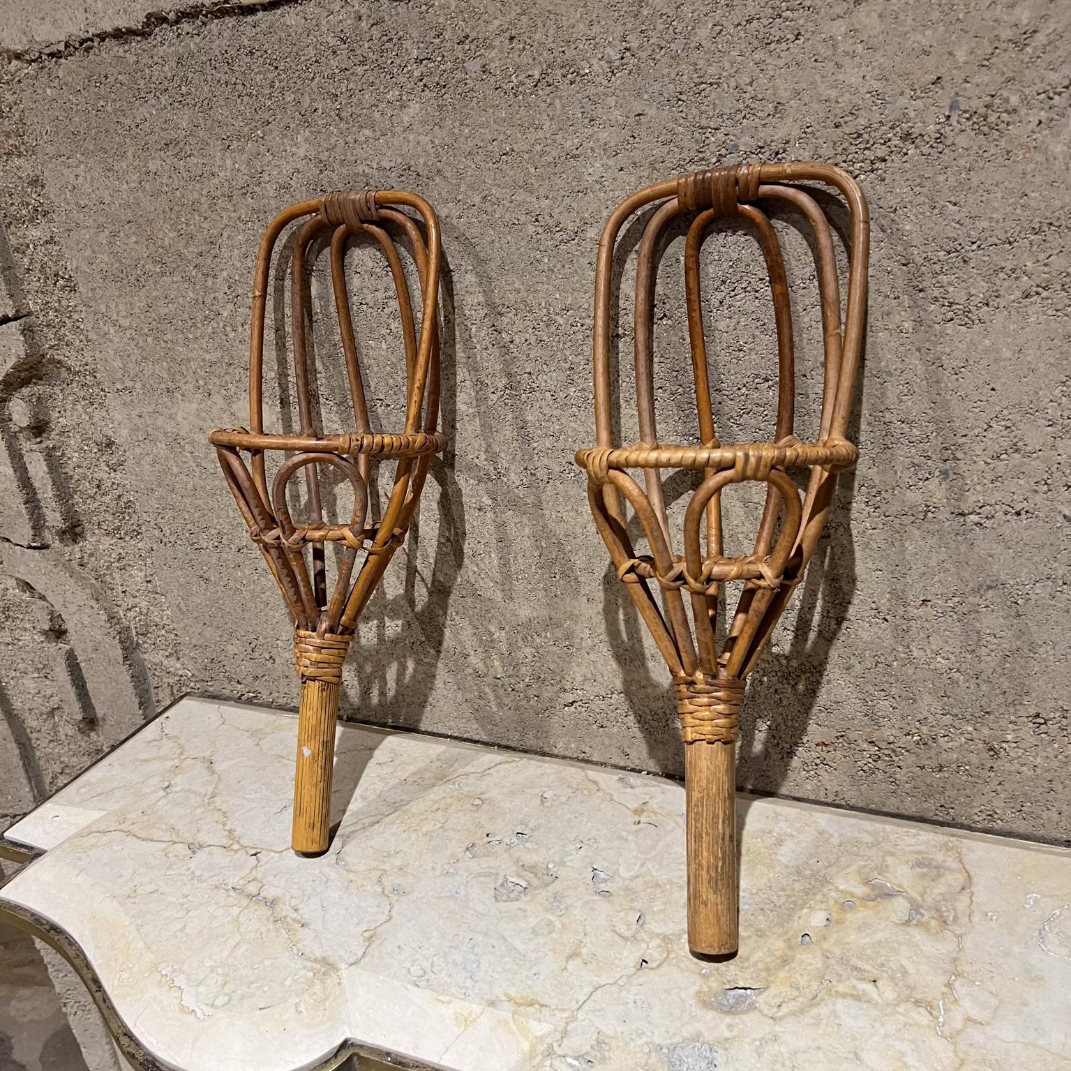 1960s Wicker Rattan Scoop Jai Alai Ball Toss Racquet Pair In Good Condition In Chula Vista, CA