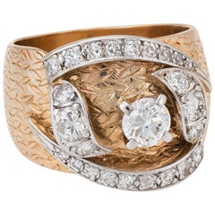 1960s Wide Band Diamond Ring Vintage 14 Karat Yellow Gold Estate Jewelry
