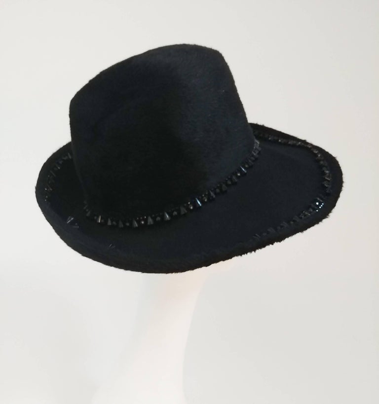 Wide Brimmed Fur Felt Beaded Trim Hat, 1960s For Sale at 1stDibs