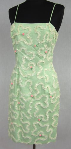 1960s Wiggle Dress Green Floral Soutache