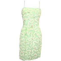 1960s Wiggle Dress Green Floral Soutache