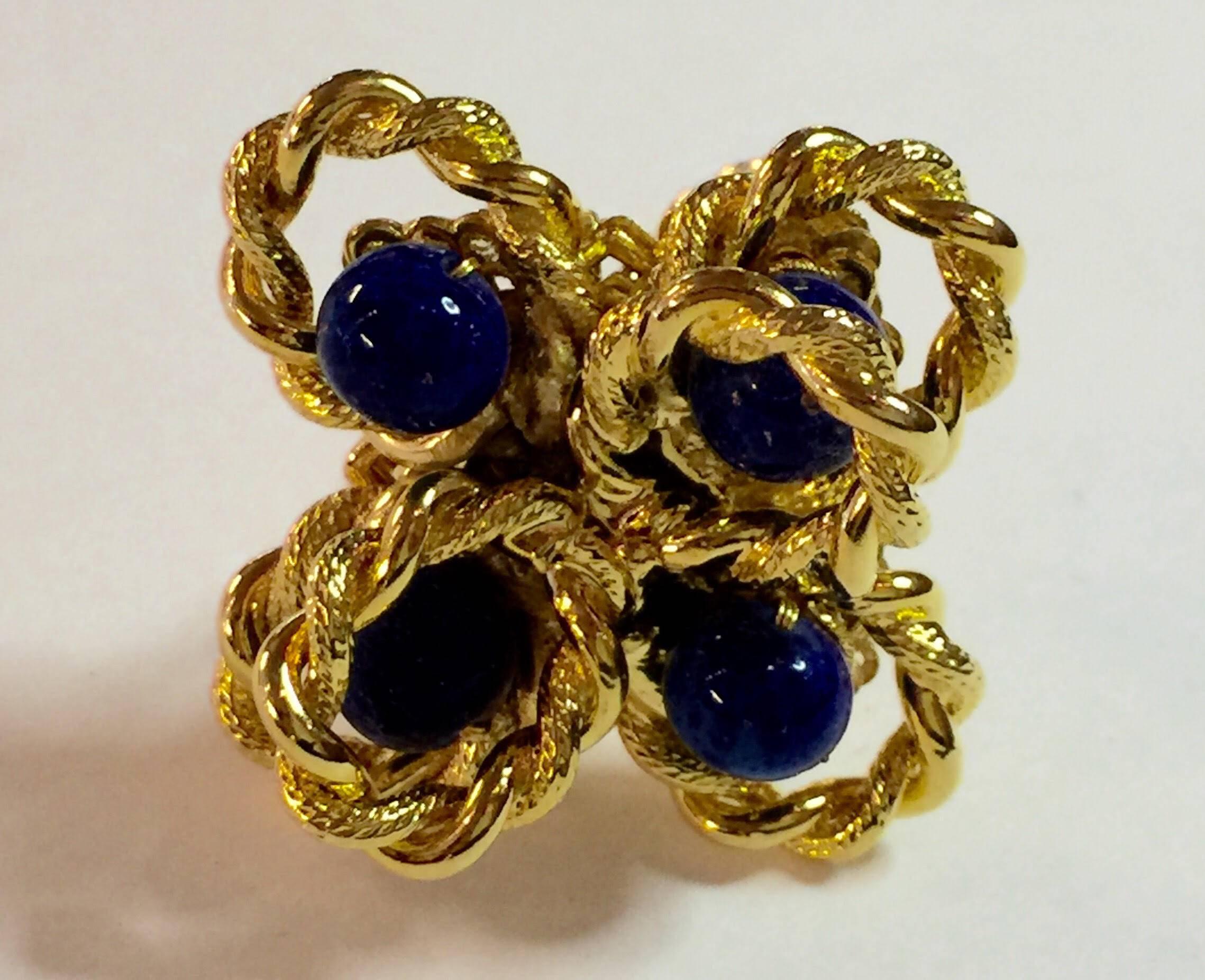 Women's 1960's William DeLillo Faux Lapis Goldtone Fits EVERYONE Cocktail Ring