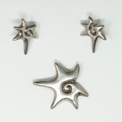 1960s William Spratling Sterling Silver Brooch and Earring Set