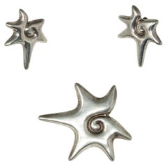 1960s William Spratling Sterling Silver Brooch and Earring Set