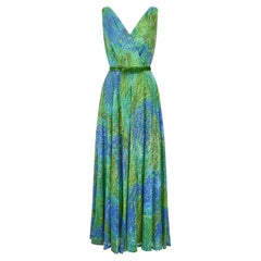 1960s William Travilla Green and Blue Sequin Dress