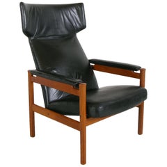 1960s Danish Midcentury Black Leather Chair by Soren Hansen for Fritz Hansen