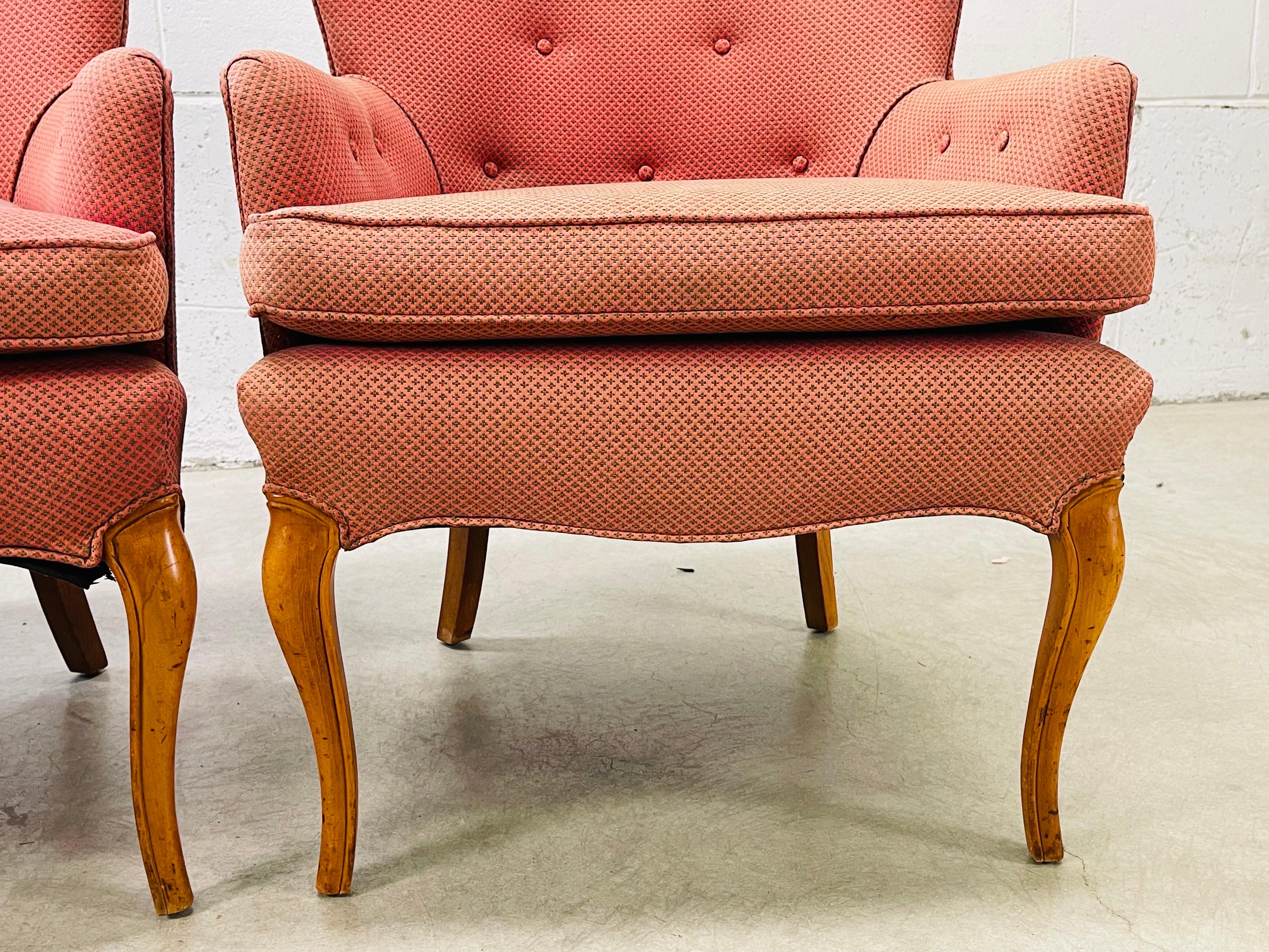 1960s Winged Back Provincial Style Arm Chairs, Pair For Sale 1