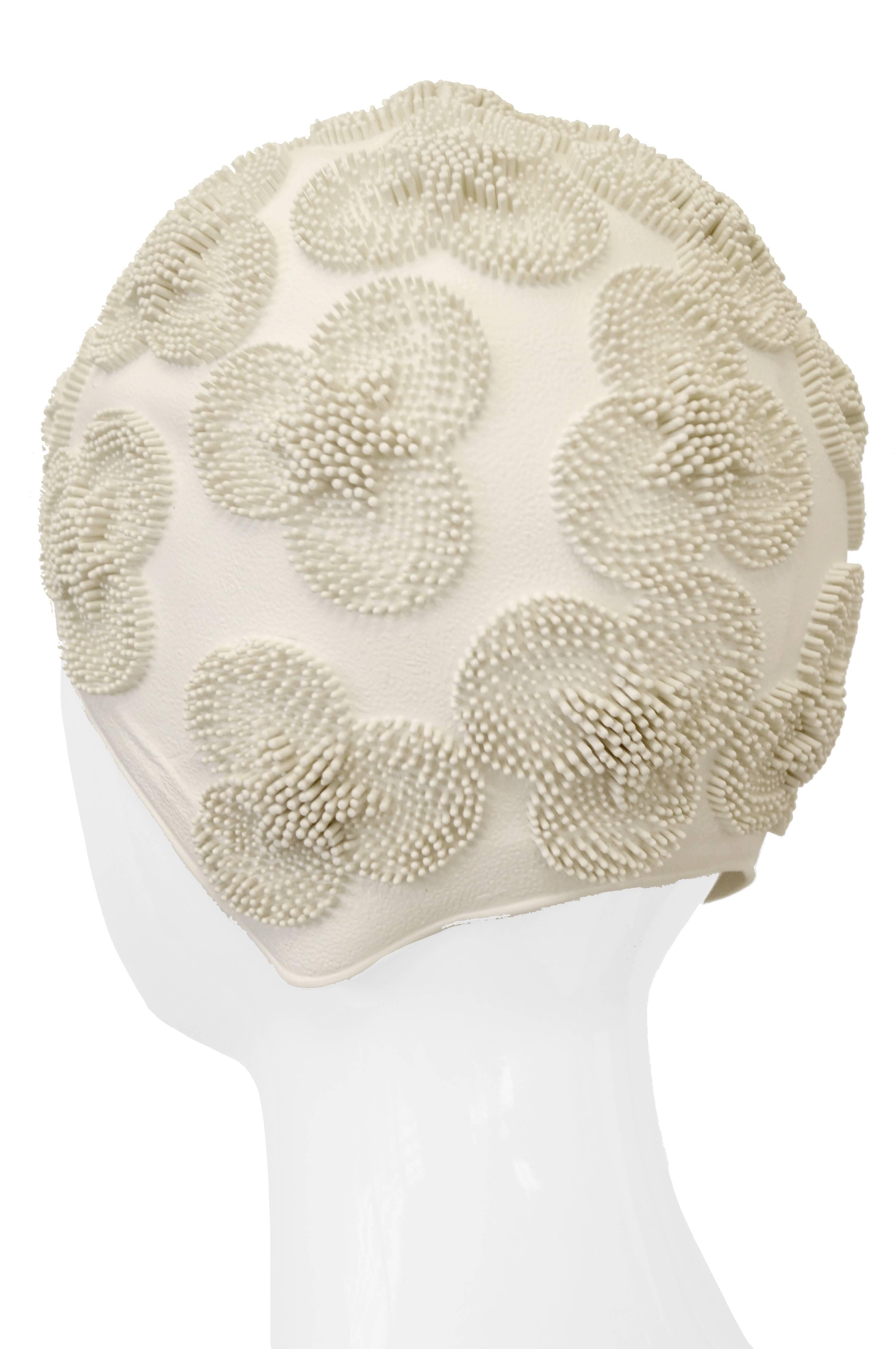  1960s Winter White 3D Flower Burst Swim Cap 1