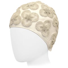 Vintage 1960s Winter White 3D Flower Burst Swim Cap