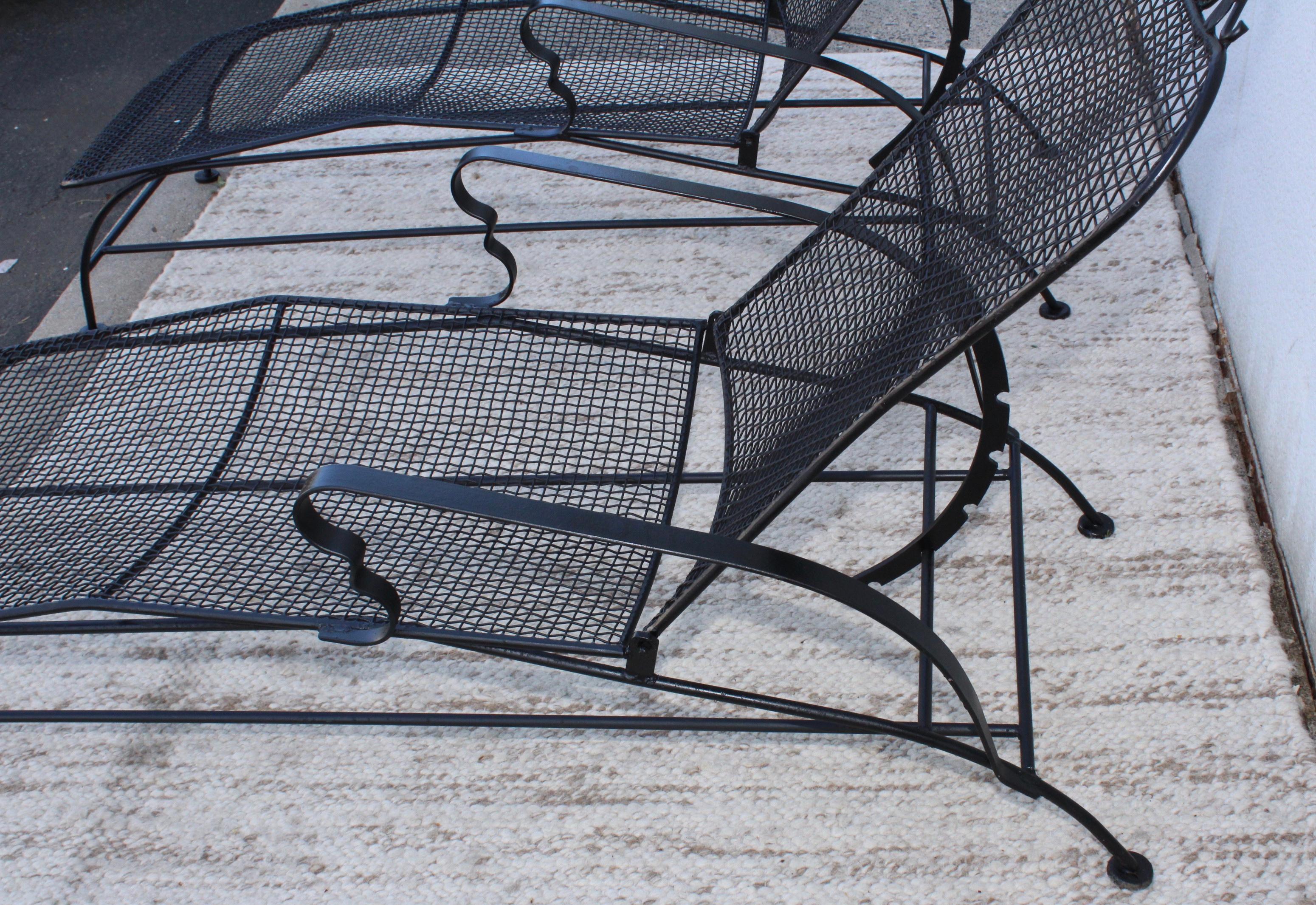 Iron 1960's Wire Mesh Outdoor Chaise Lounges