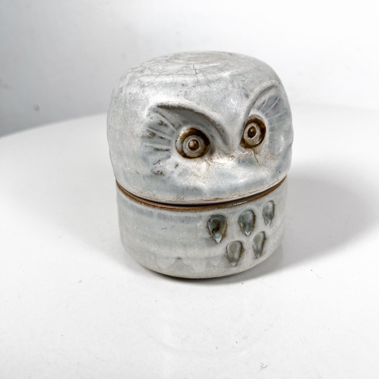 1960s Wise Owl Art Pottery Lidded Vessel Petite Jar 5