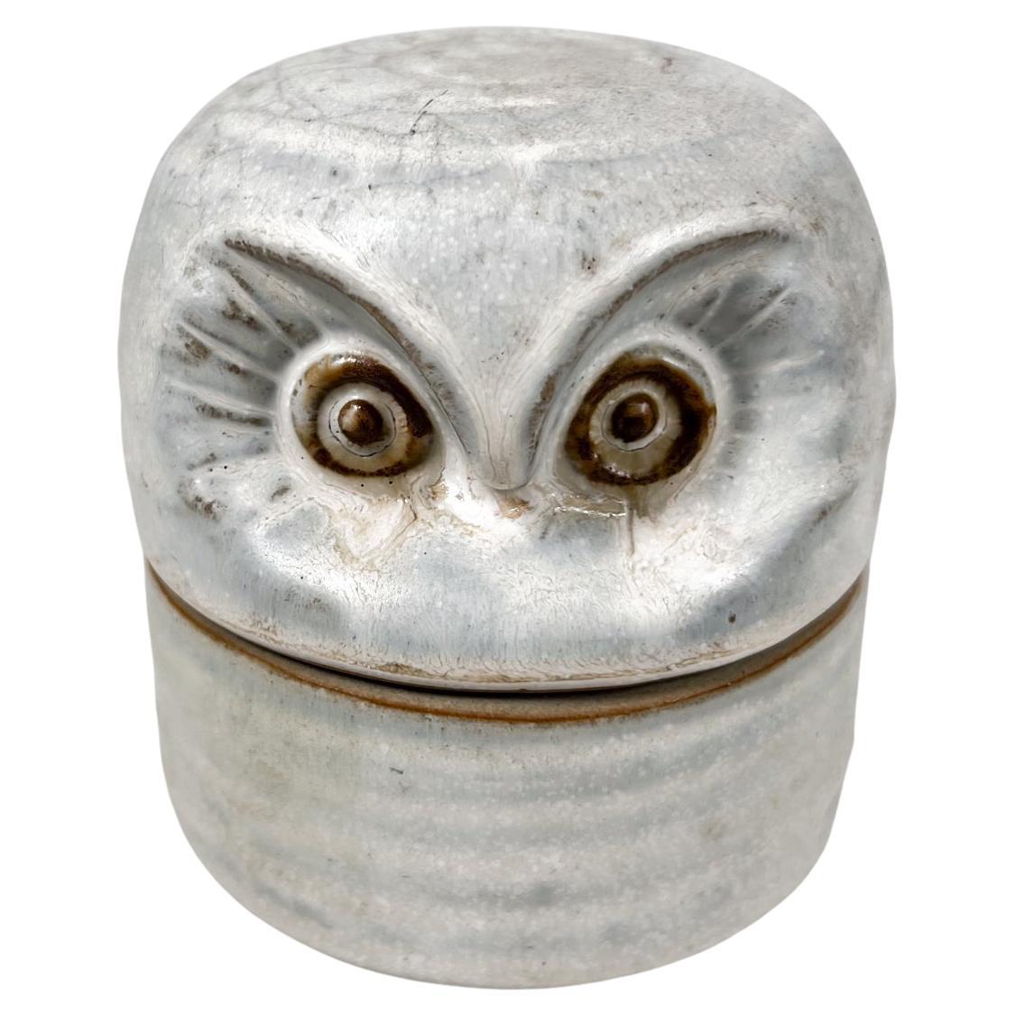 1960s Wise Owl Art Pottery Lidded Vessel Petite Jar