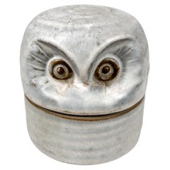 1960s Wise Owl Art Pottery Lidded Vessel Petite Jar