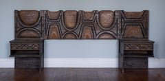 1960s Witco Queen Headboard w/ Floating Nightstands in Tiki Carved Wood
