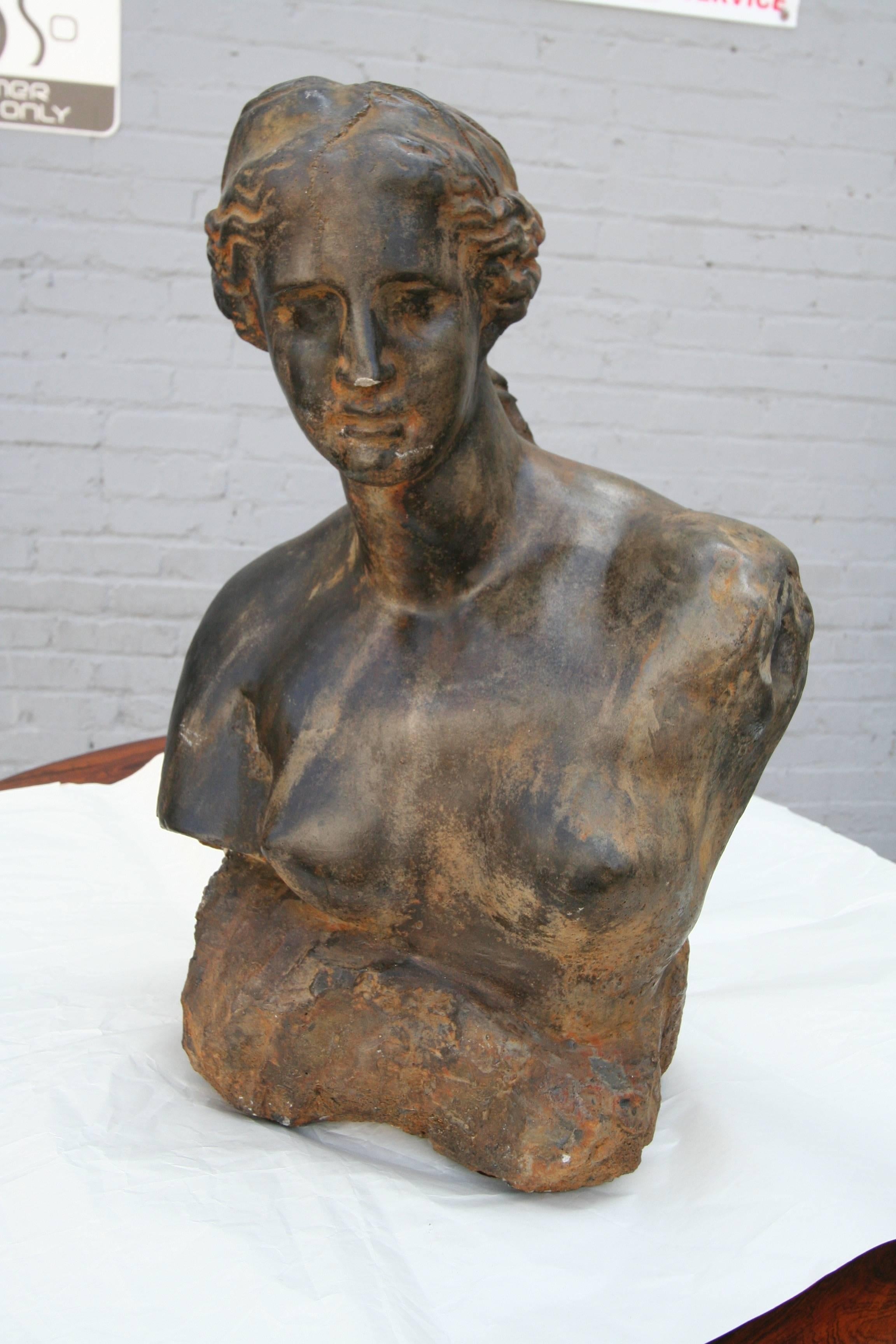 1960s decorative bust of a woman. Sculpture of resin and cement.