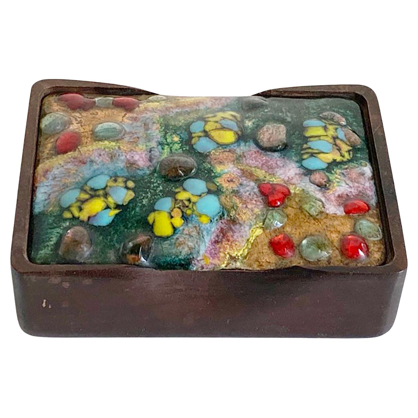 1960s Wood and Enameled Copper Box by J. Capo Esmaltes