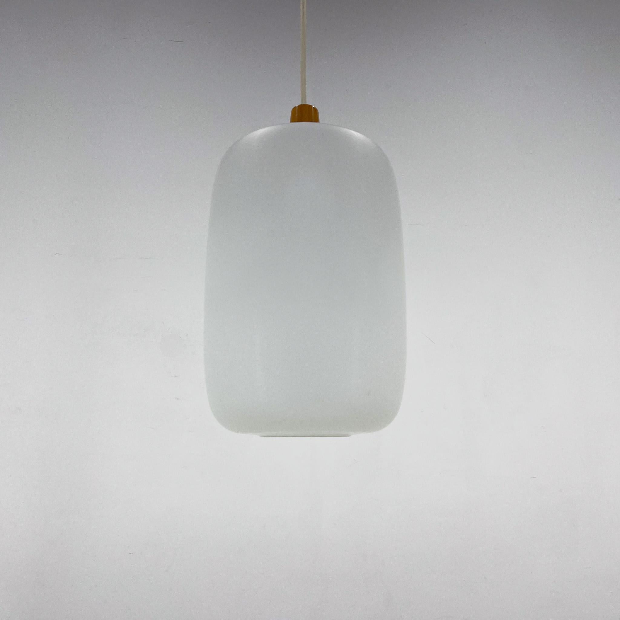 Mid-Century Modern 1960s Wood and Glass Midcentury Pendant Light by ULUV, Czechoslovakia