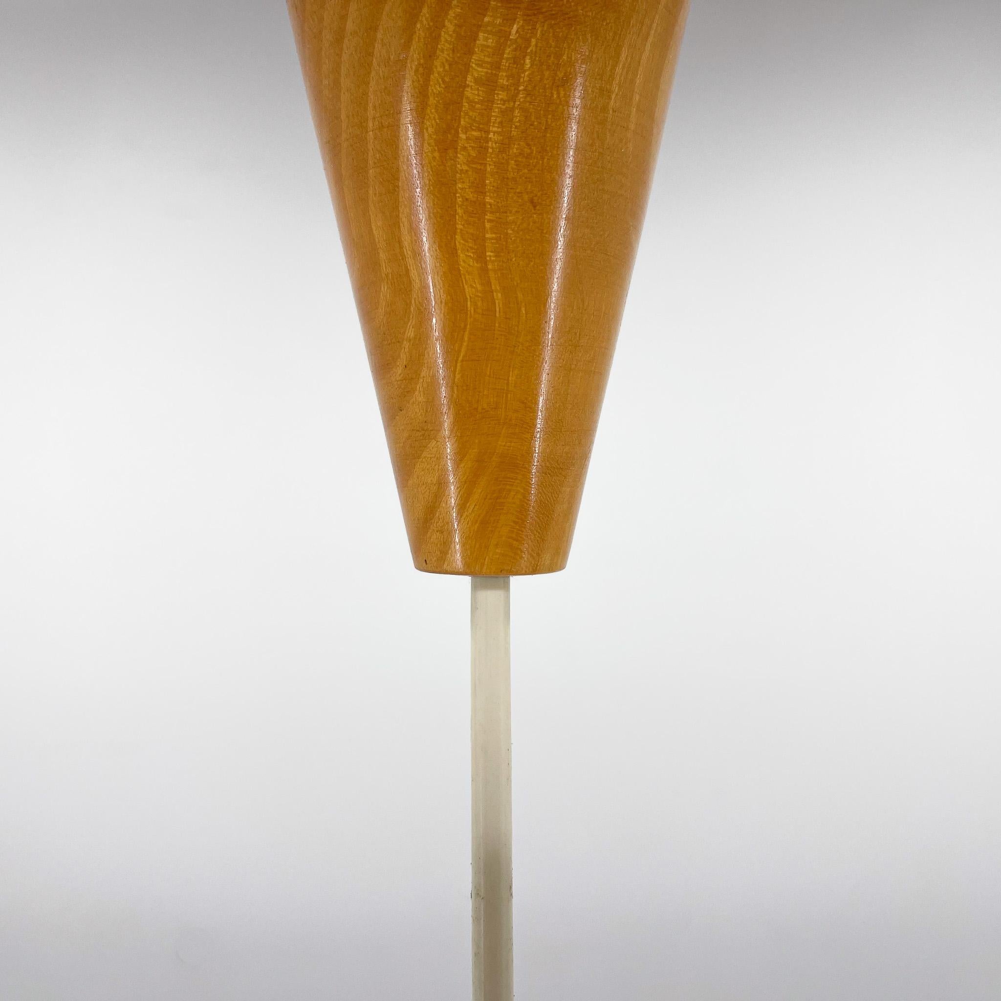 Milk Glass 1960s Wood and Glass Midcentury Pendant Light by ULUV, Czechoslovakia