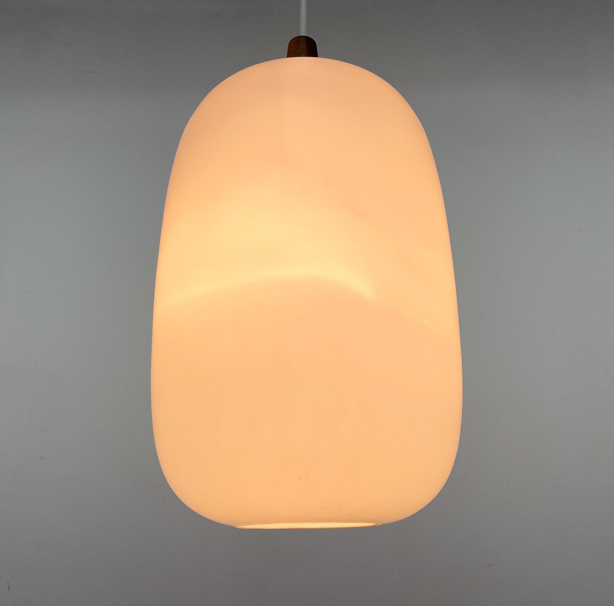 1960s Wood and Glass Pendant Light by ULUV, Czechoslovakia, Marked by Manufactur For Sale 4