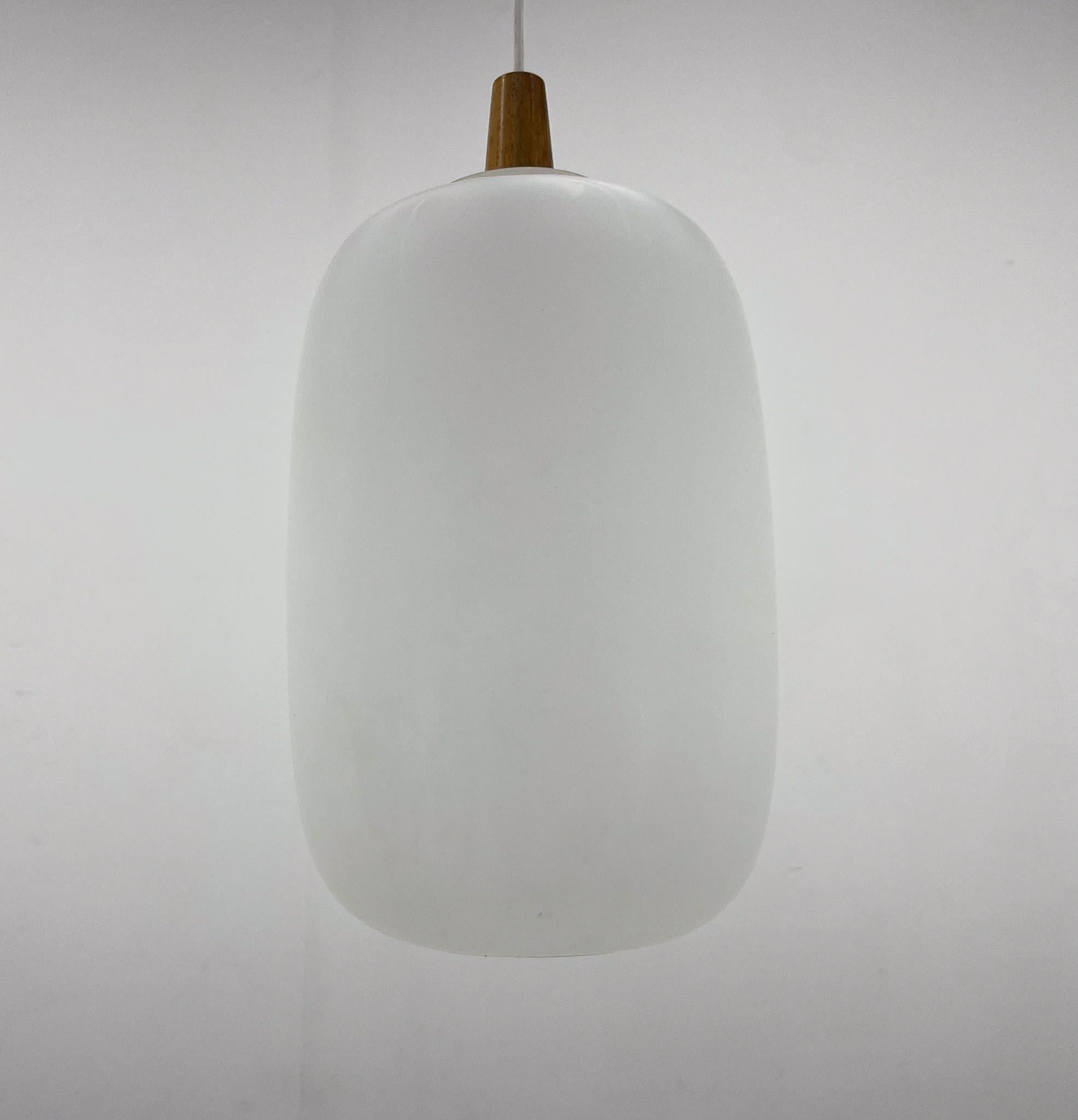 Mid-Century Modern 1960s Wood and Glass Pendant Light by ULUV, Czechoslovakia, Marked by Manufactur For Sale