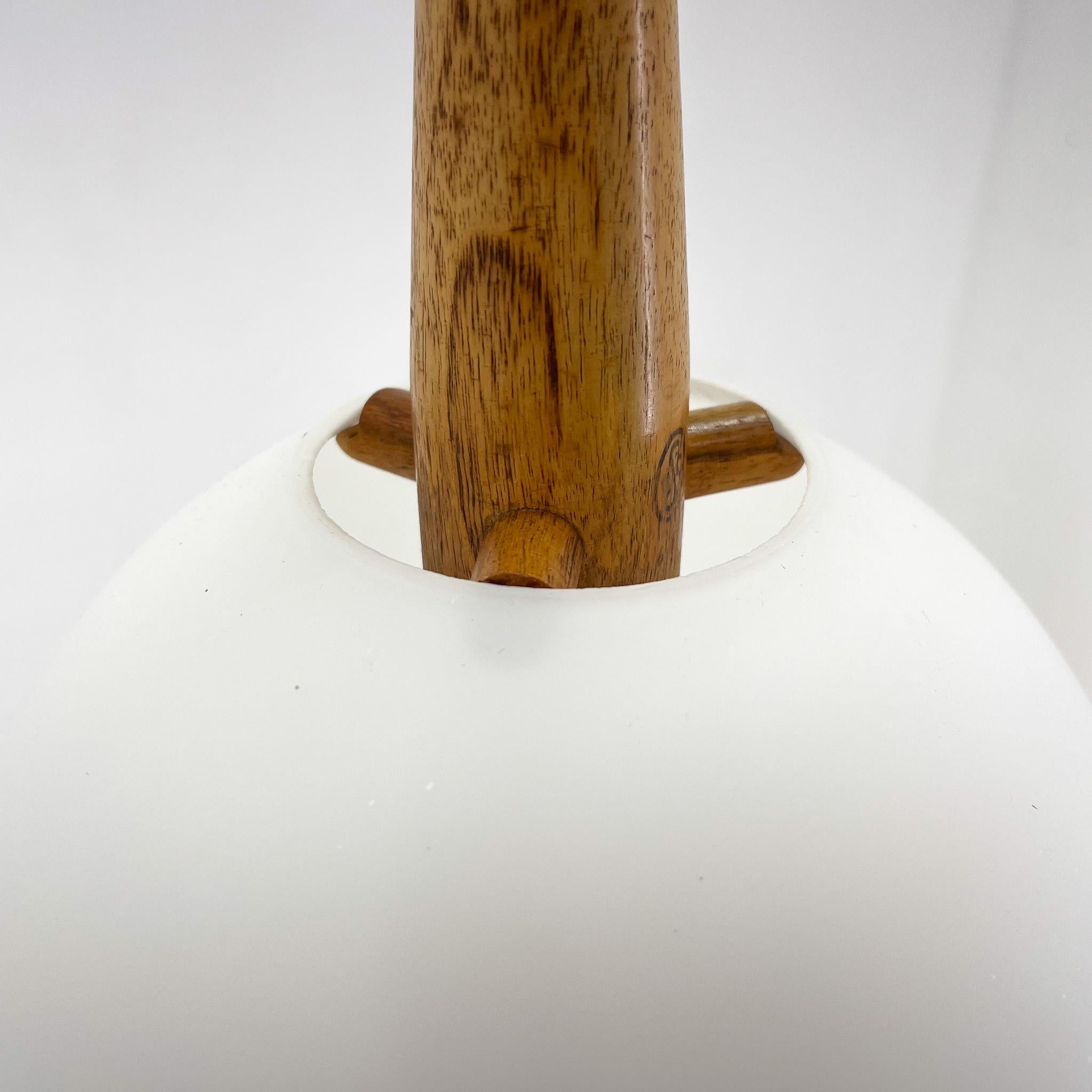 1960s Wood and Glass Pendant Light by ULUV, Czechoslovakia, Marked by Manufactur In Good Condition For Sale In Praha, CZ