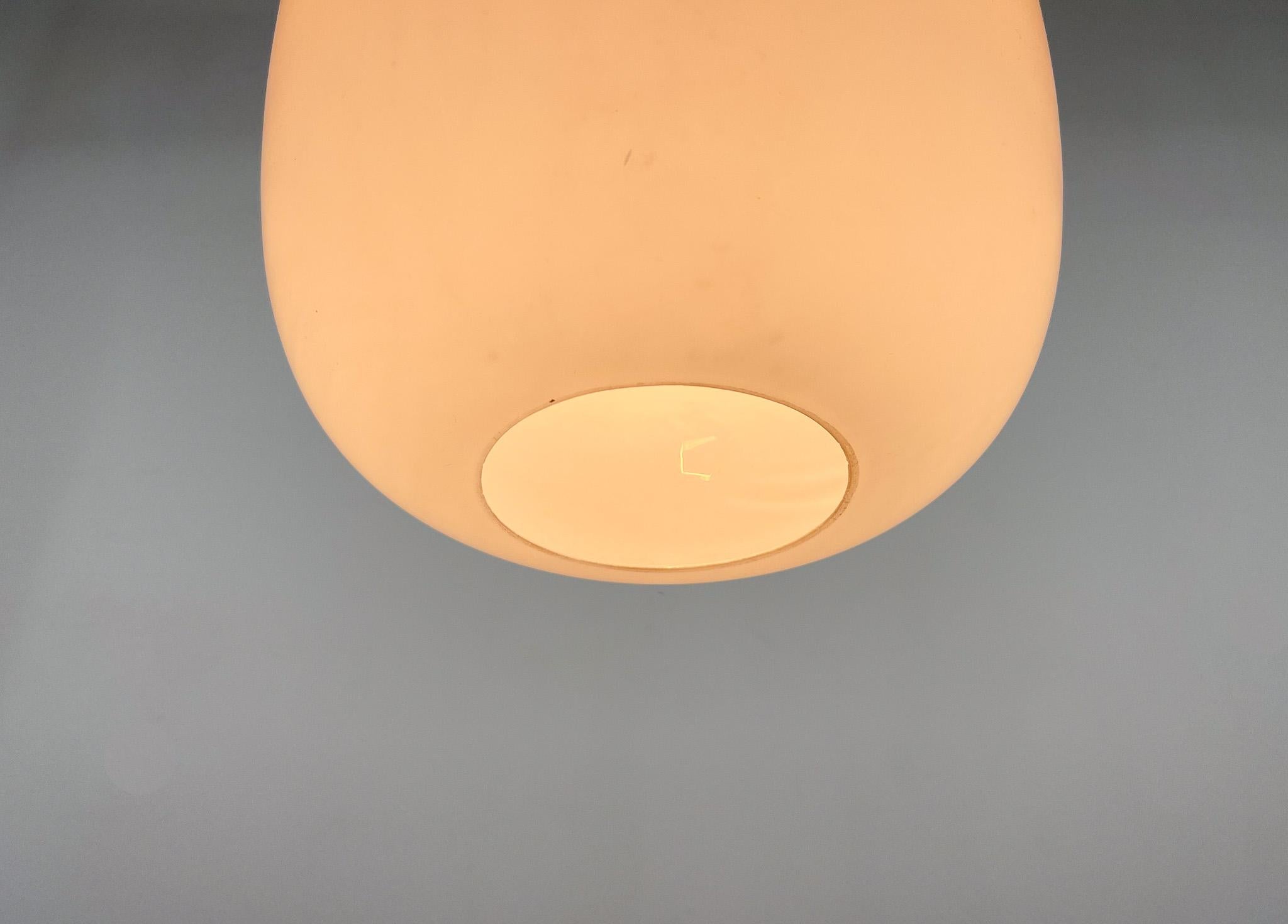 Opaline Glass 1960s Wood and Glass Pendant Light by ULUV, Czechoslovakia, Marked by Manufactur For Sale