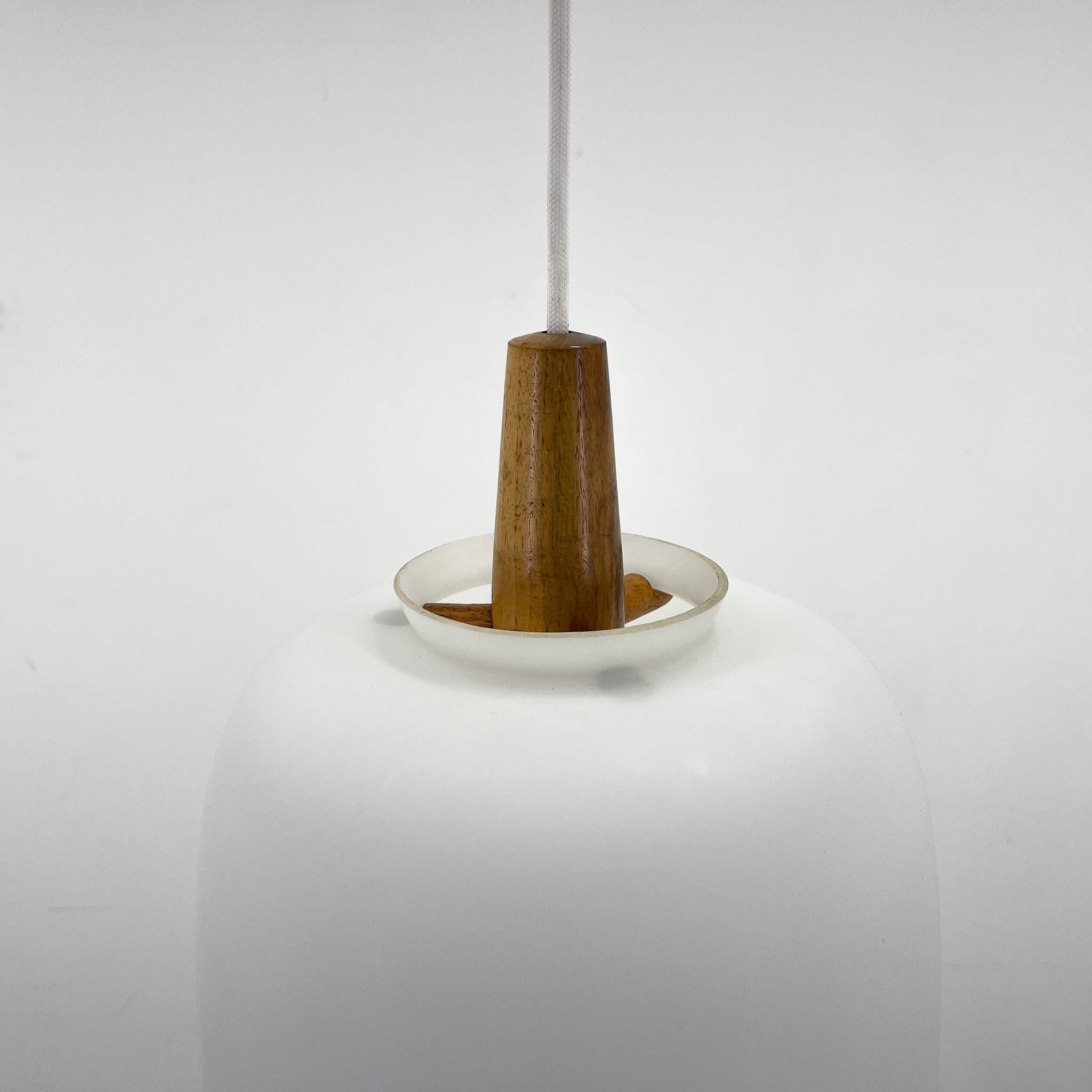 1960s Wood and Glass Pendant Light by ULUV, Czechoslovakia, Marked by Manufactur For Sale 3