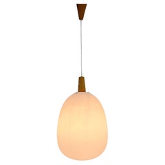 1960s Wood and Glass Pendant Light by ULUV, Czechoslovakia, Marked 