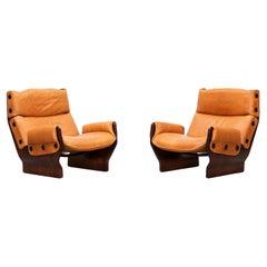 1960s Wood and Leather Pair of Lounge Chairs by Osvaldo Borsani