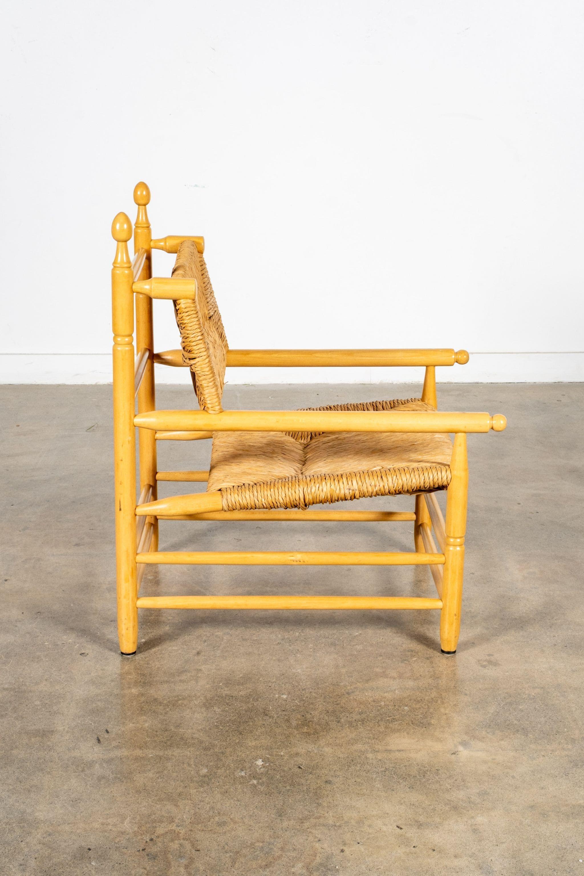 Modern 1960s Wood and Rush Armchair For Sale